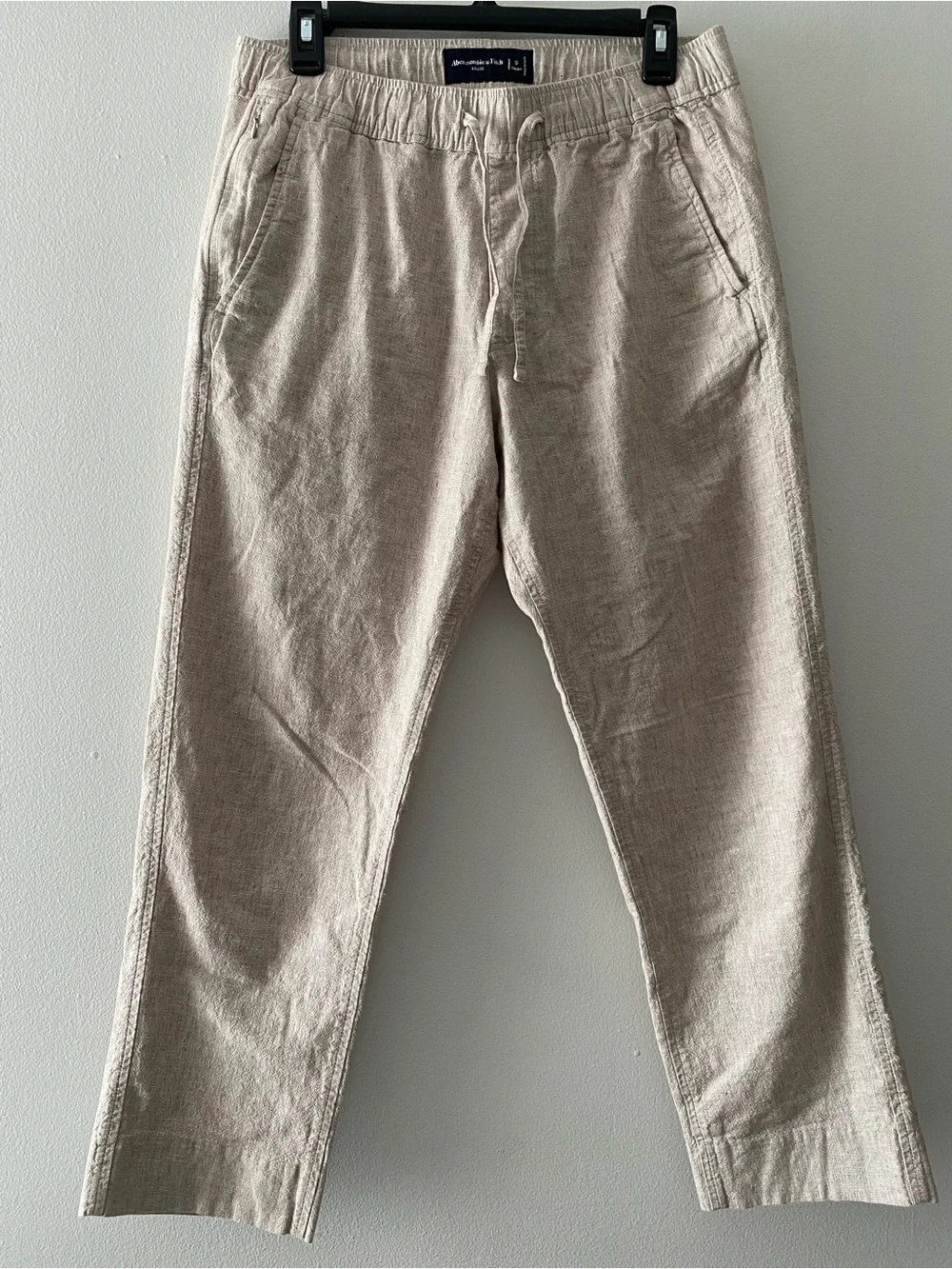 Abercrombie & Fitch Men's S Short Loose Fit Beige Linen Blend Pants Drawstring